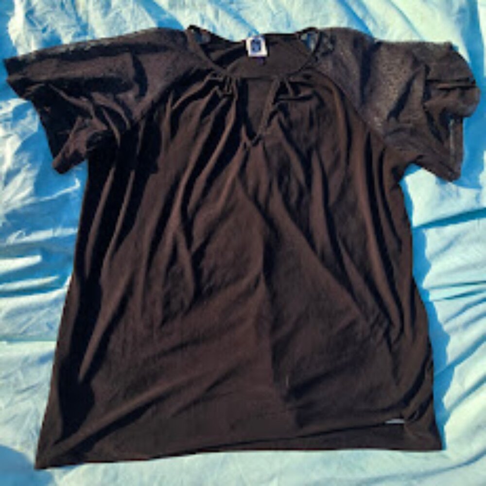 Anne Klein Black Sheer Sleeve Blouse • Elegant Chic Everyday Top, Size XL